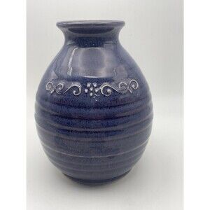 Zion Pottery Daniel Willets Blue Purple Ribbed Vase Studio Art 4.5in Tall Signed